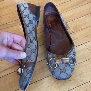 Gucci Bamboo Horsebit Classic Flats, size 10